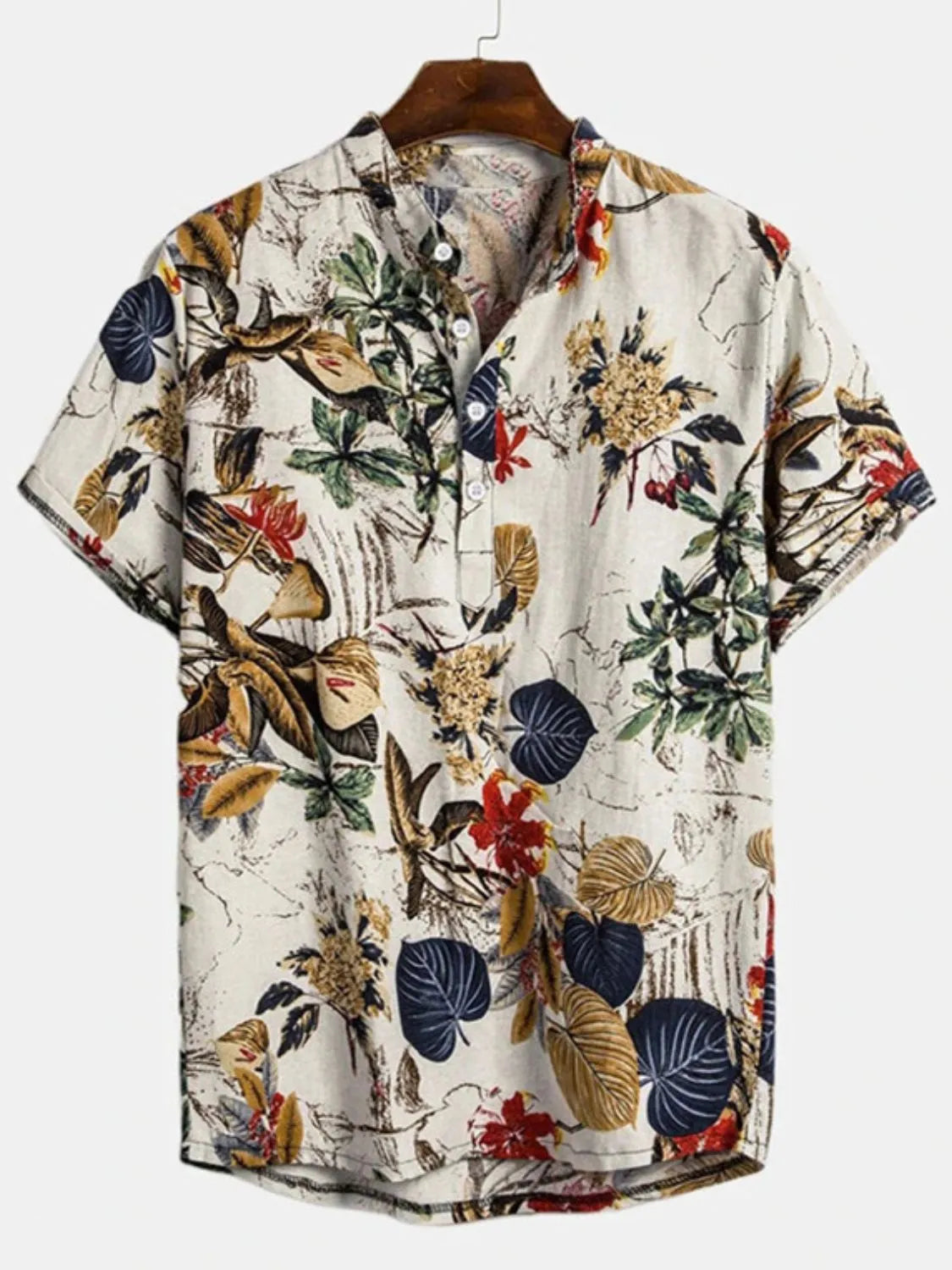Men's Full Size Printed Button Up Short Sleeve Shirt Plus Size - steven wick