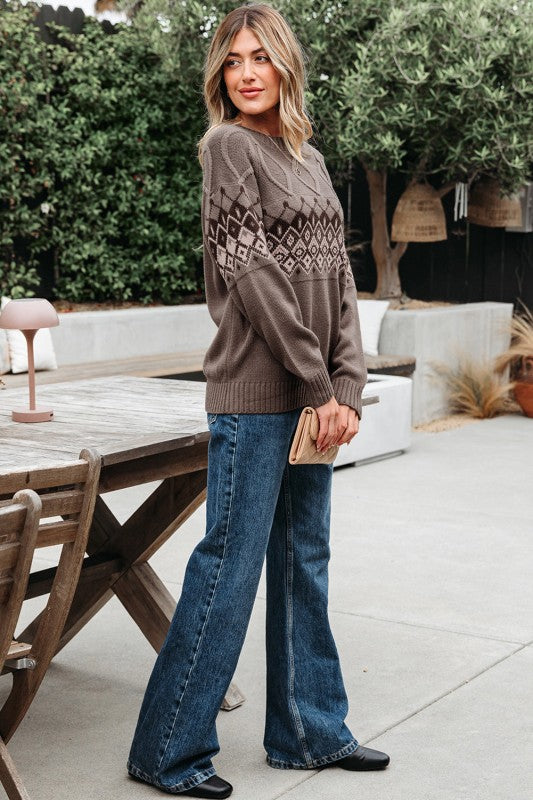 Alana Western Geometric Patterned Crew Neck Knit - steven wick