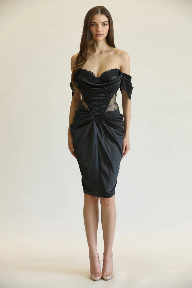 Silk Black Pleated Draped Dress Medium / Black Silk Black Pleated Draped Dress Medium / Black