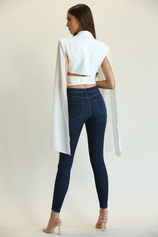 Criss-Cross Front Cropped Top With Cape Sleeves - steven wick