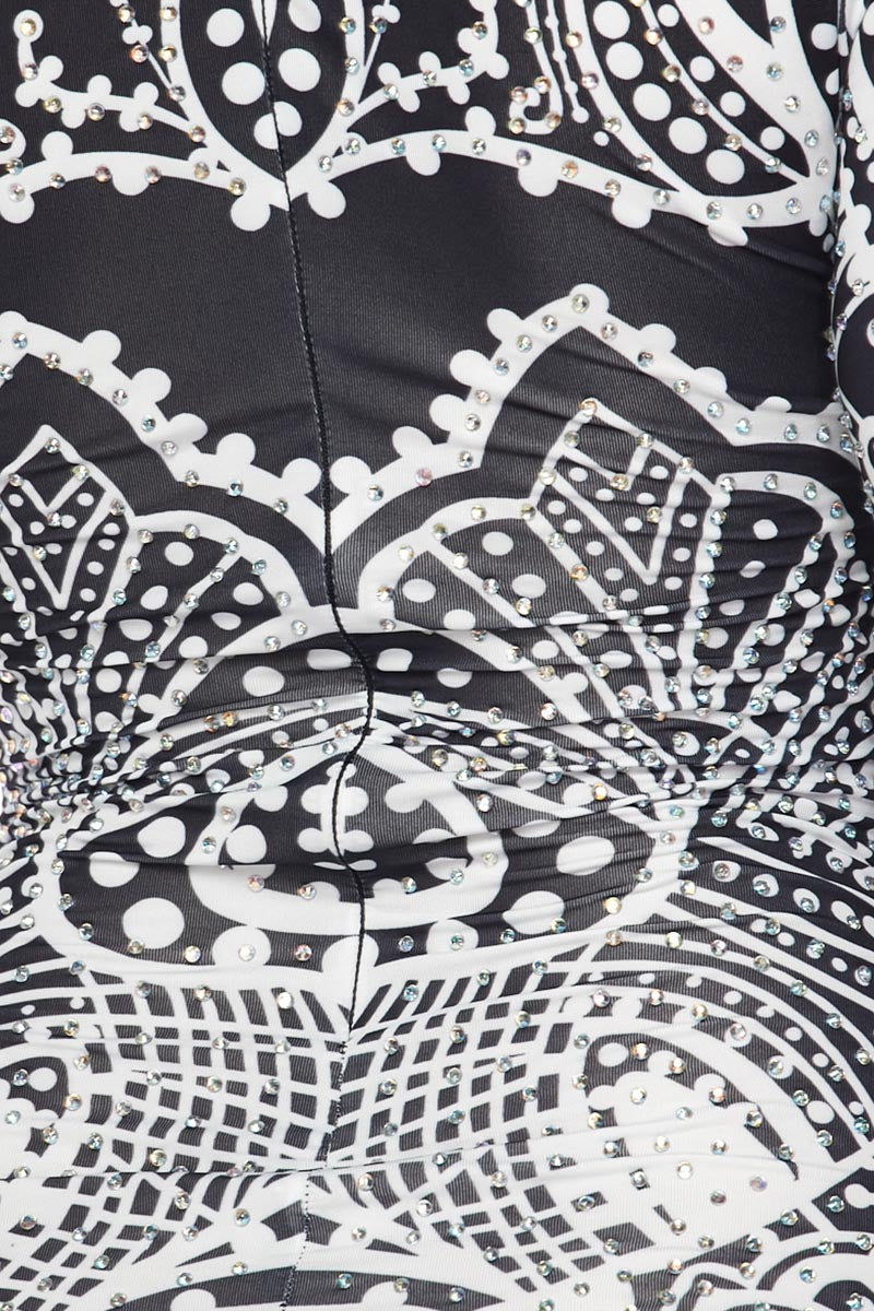 Black & White Print Bodysuit With Rhinestone Design - steven wick
