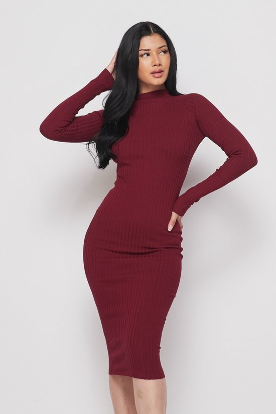 Red Long Sleeve Mock Neck Midi Knit Dress Small / Red Red Long Sleeve Mock Neck Midi Knit Dress Small / Red