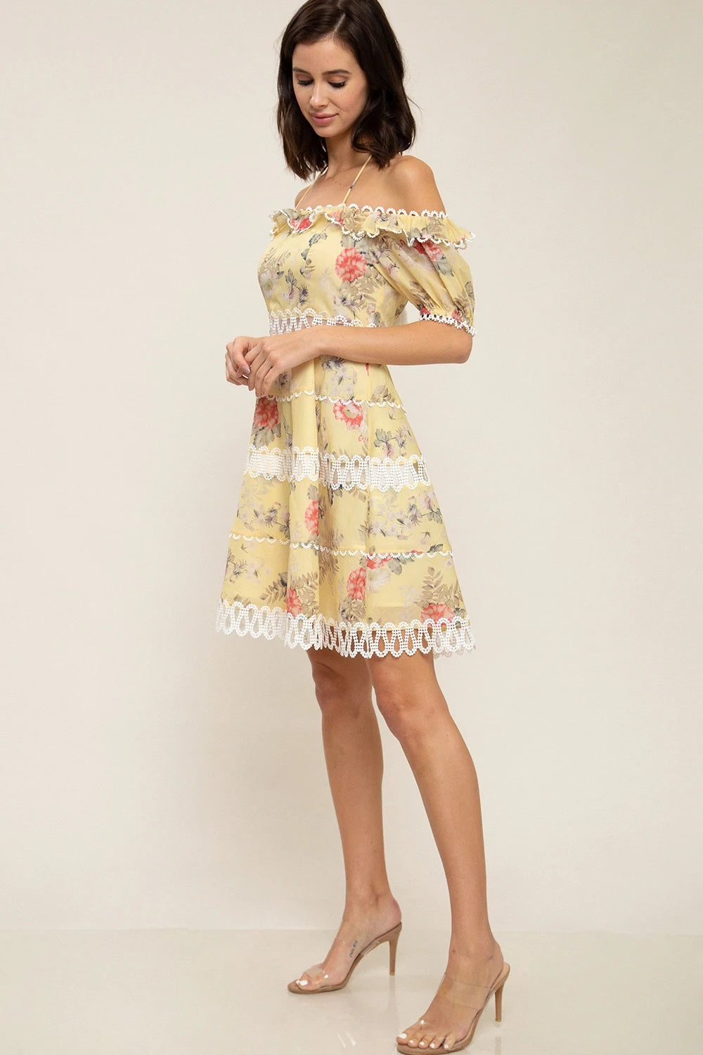 Stella Light Yellow Floral Print Dress - steven wick