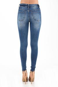Distressed Low Rise Dark Blue Skinny Jeans - steven wick
