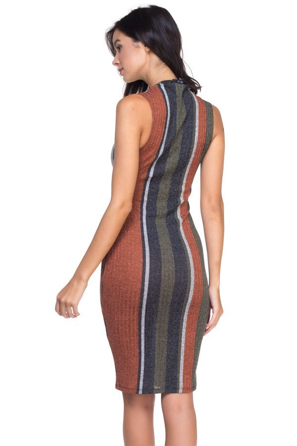 Kelly Multi-Color Midi Stripped Knit Dress - steven wick