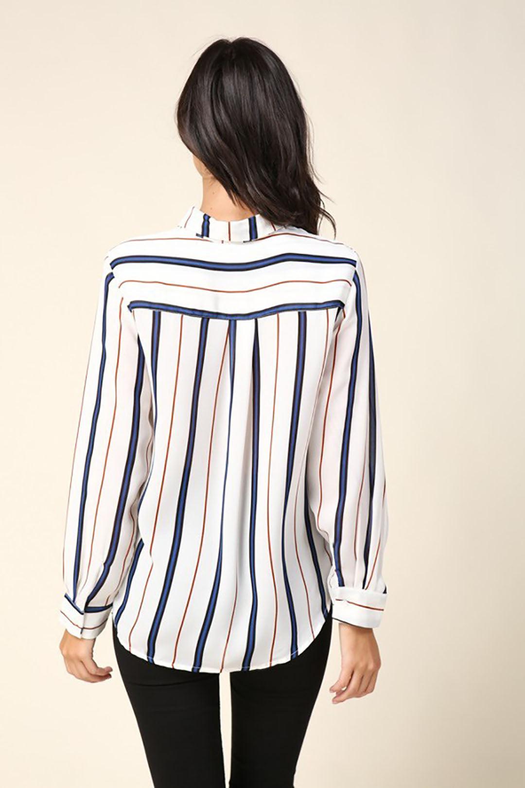 Stripe Cream & Navy Long Sleeve Button Down Shirt - steven wick