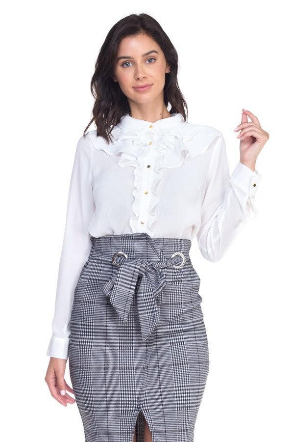 Ladies White Ruffle Sheer Blouse - steven wick
