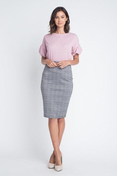Ladies Grey Knit Checkered Pencil Skirt - steven wick