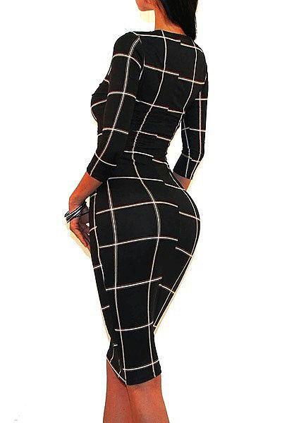 Lindsey Quarter Sleeve Plaid Bodycon Dress - steven wick