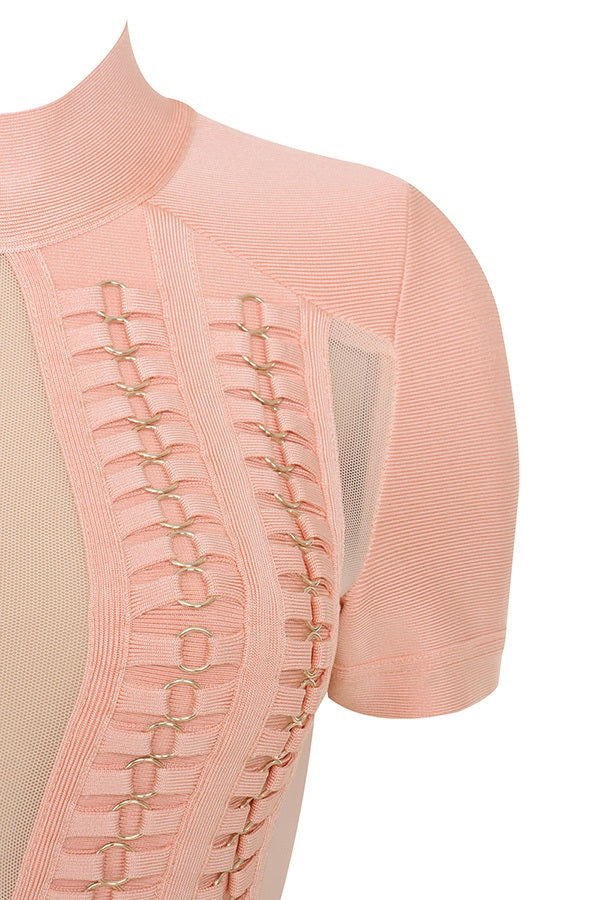 Monalisa Mesh Pink Panel Bandage Dress - steven wick