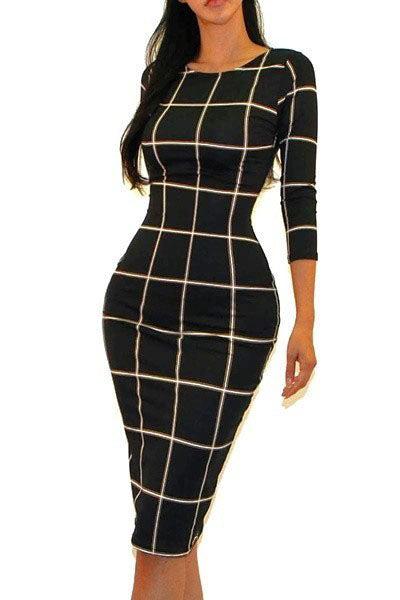Lindsey Quarter Sleeve Plaid Bodycon Dress - steven wick