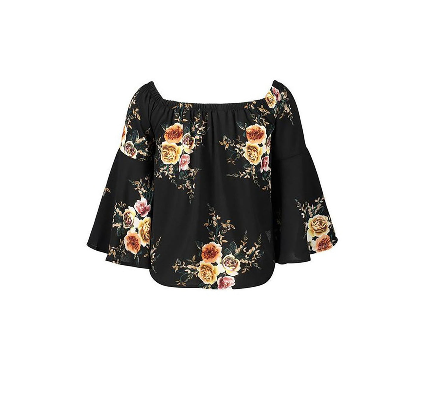 Black Floral Print Off Shoulder Top - steven wick