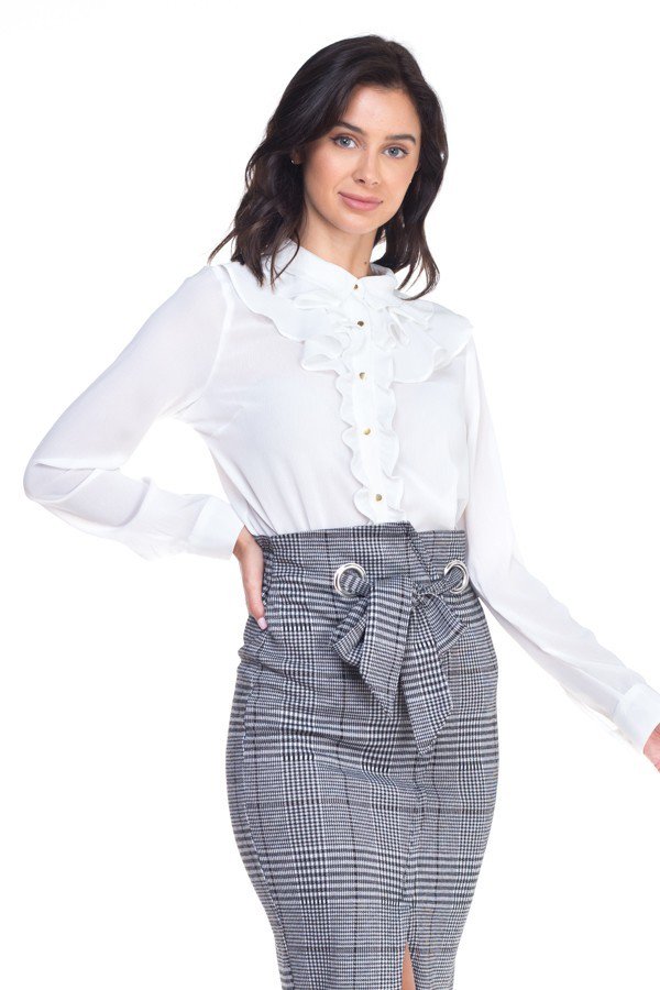 Ladies White Ruffle Sheer Blouse - steven wick