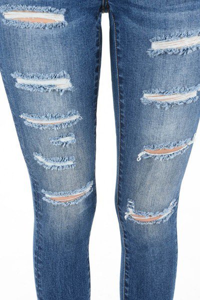 Distressed Low Rise Dark Blue Skinny Jeans - steven wick