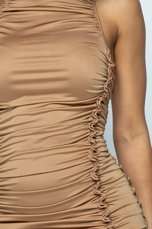 Mocha Turtle Neck Cringe Dress - steven wick