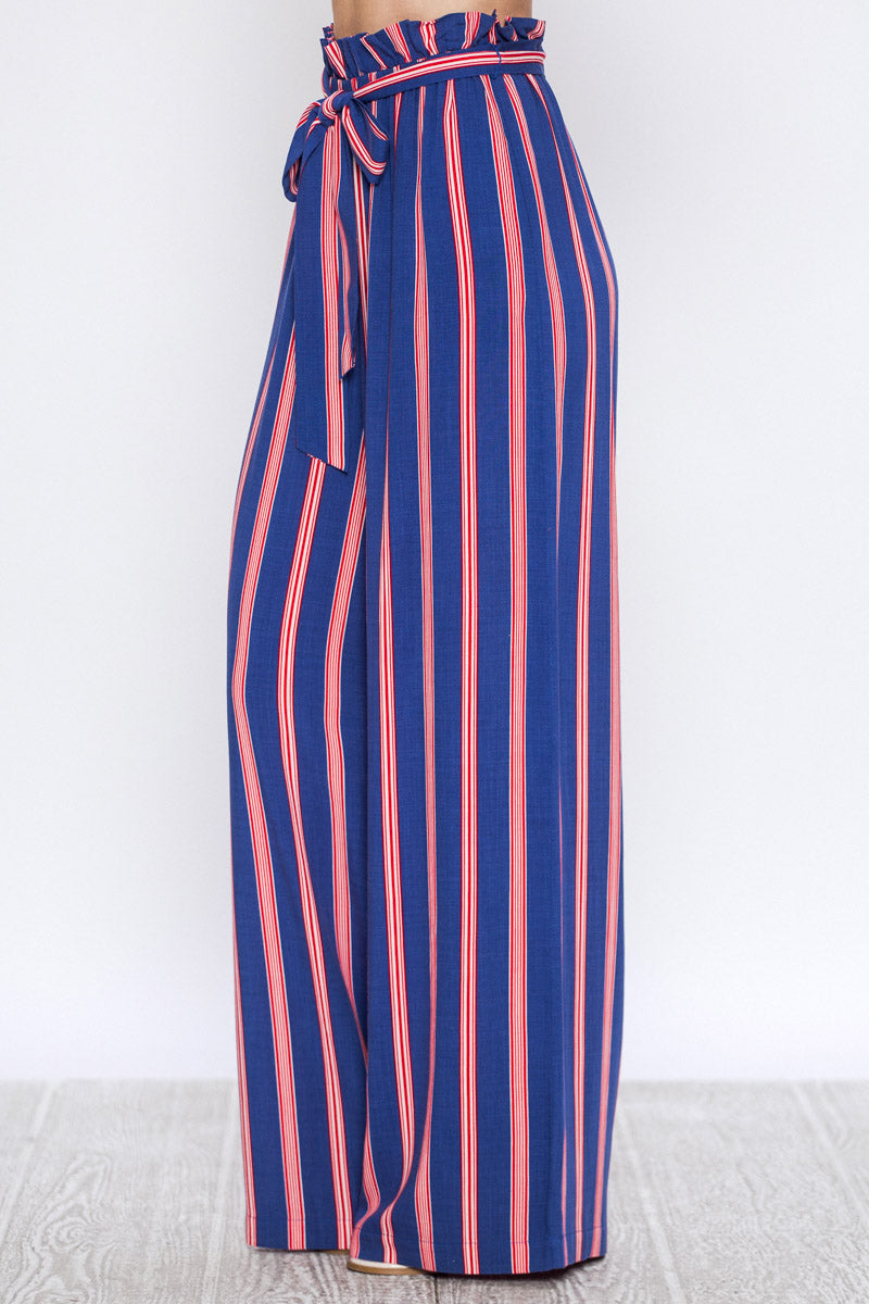 Multi-Color Striped Wide Leg Lounge Pants - steven wick
