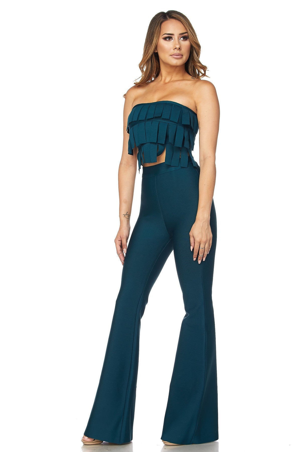 Black Two Piece Bandage Crop Top and Pant Set - steven wick
