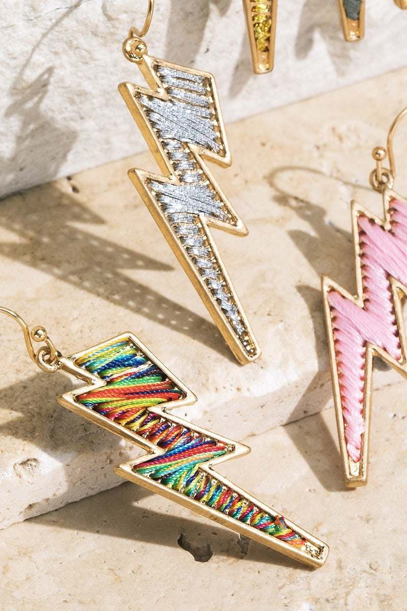Multi-Color Fine Thread Lightning Bolt Fish Hook Dangle Earrings - steven wick