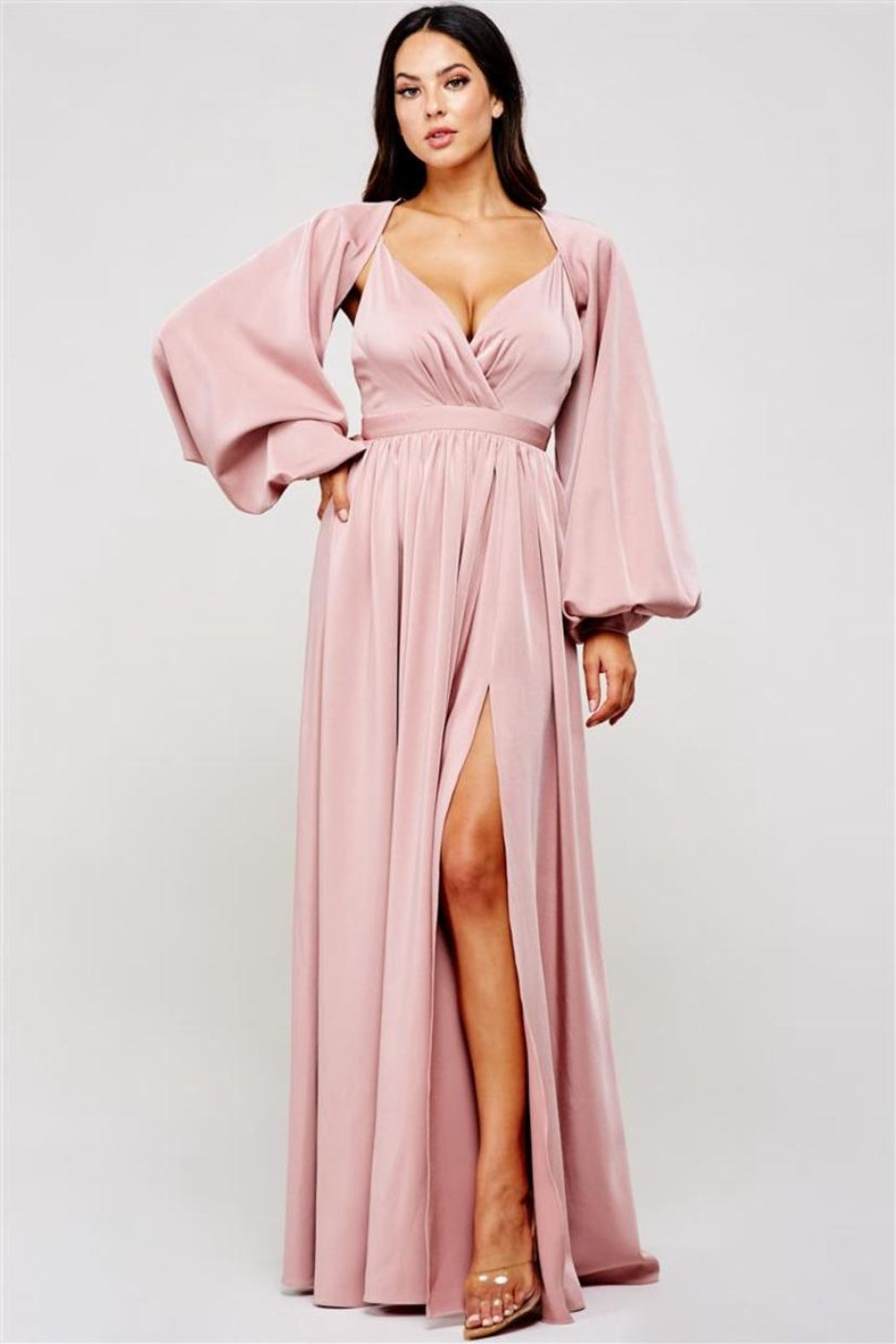 Phoebe Deep Mauve Long Sleeve Maxi Dress - steven wick