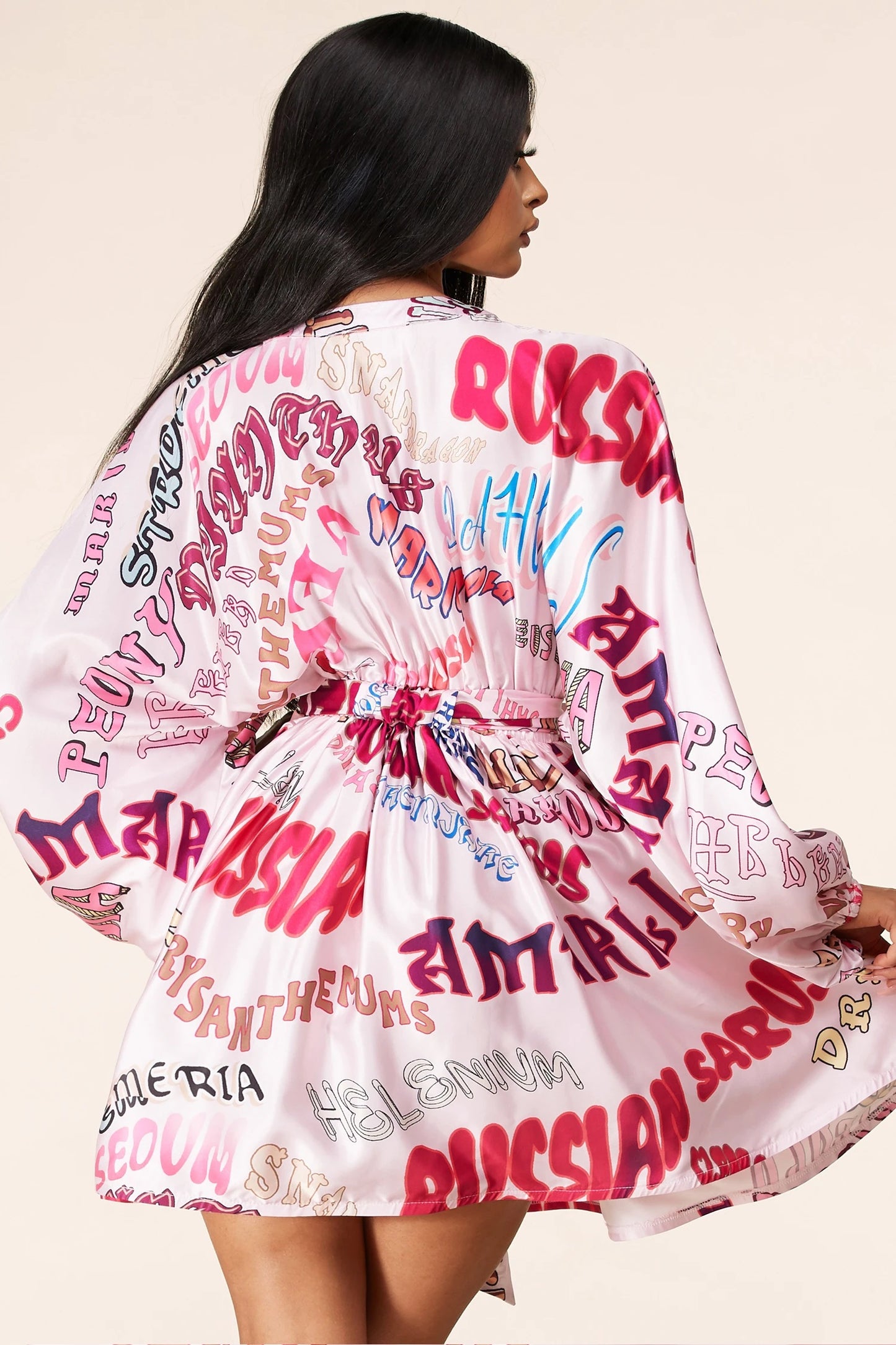 Pink Pop Long Sleeve Graphic Print Mini Dress - steven wick