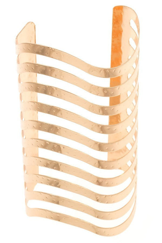 Women's Gold Dotted Etched Waved Cage Cuff Bracelet - steven wick