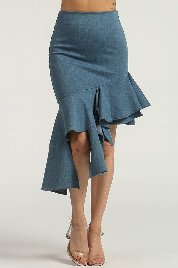 High Waist Barbie Denim Ruffle Skirt - steven wick