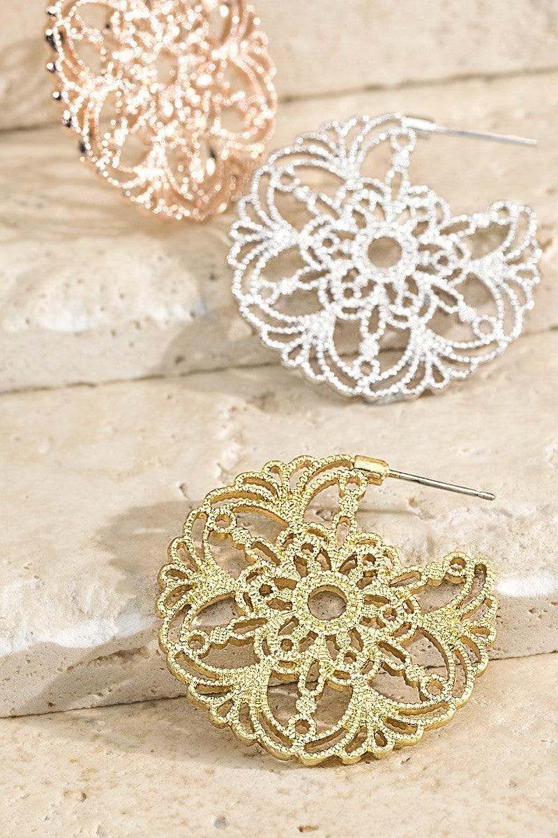 Silver Filigree Flower Hoop Earrings - steven wick