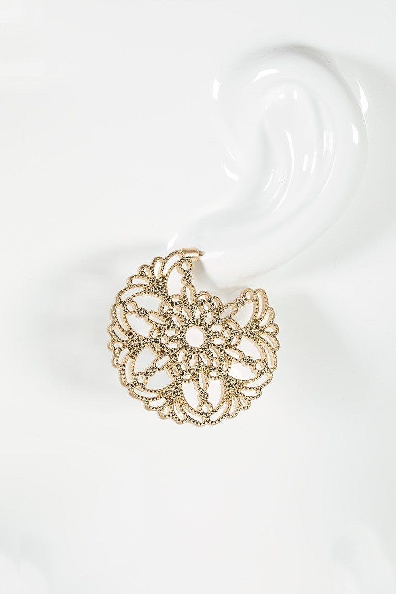 Gold Filigree Flower Hoop Earrings - steven wick