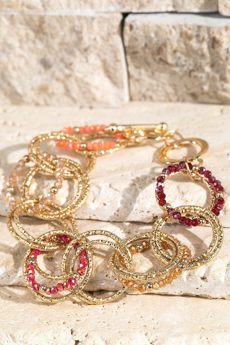 Diamond-Cut Metal Ring And Glass Stone Toggle Bracelet - steven wick