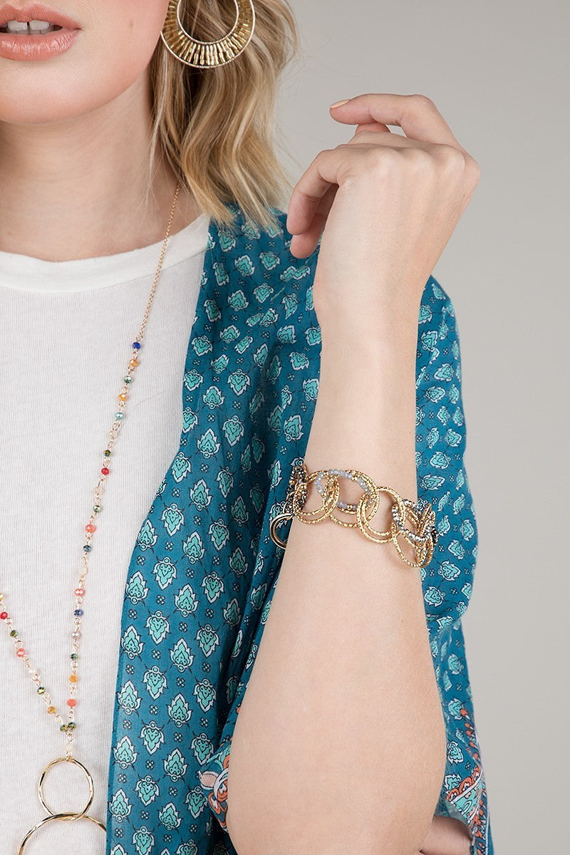 Diamond-Cut Metal Ring And Glass Stone Toggle Bracelet - steven wick