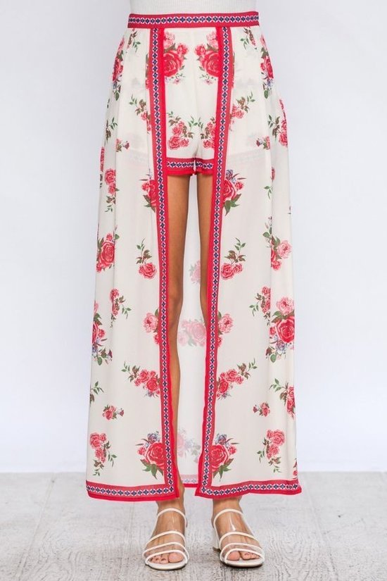 Ivory Floral Print High Low Skort - steven wick