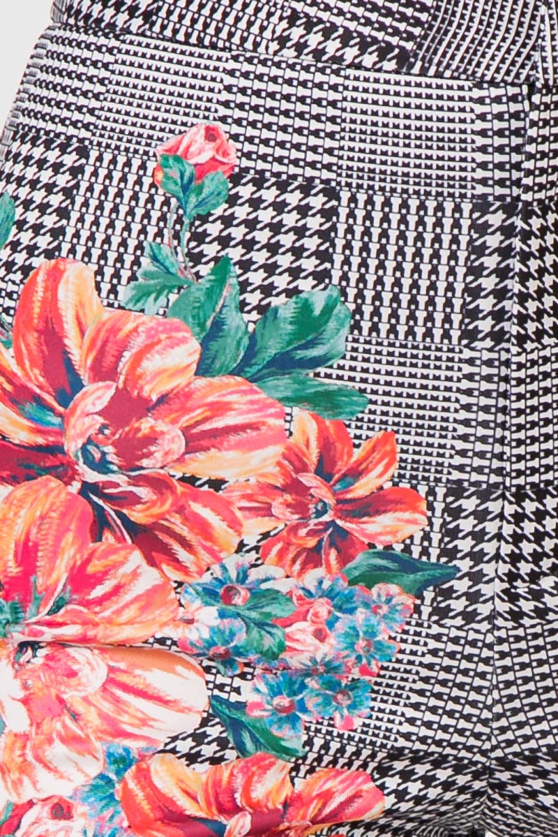 Ivory Flared Scuba Pants With Houndstooth and Floral Print - steven wick