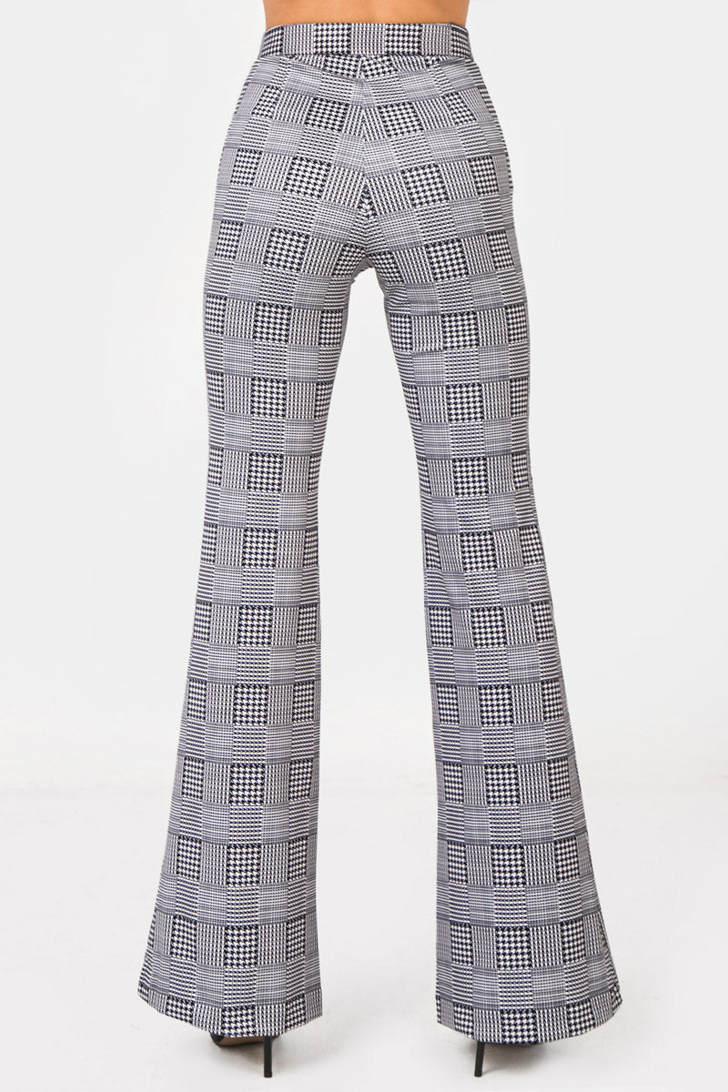 Ivory Flared Scuba Pants With Houndstooth and Floral Print - steven wick