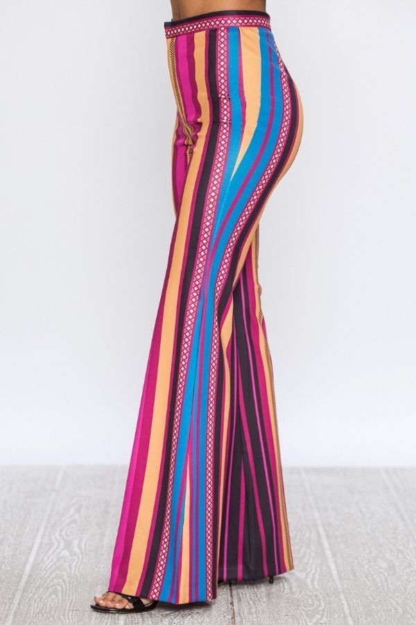 Demi Flare Scuba Multi-Colored Strip Print Pant - steven wick