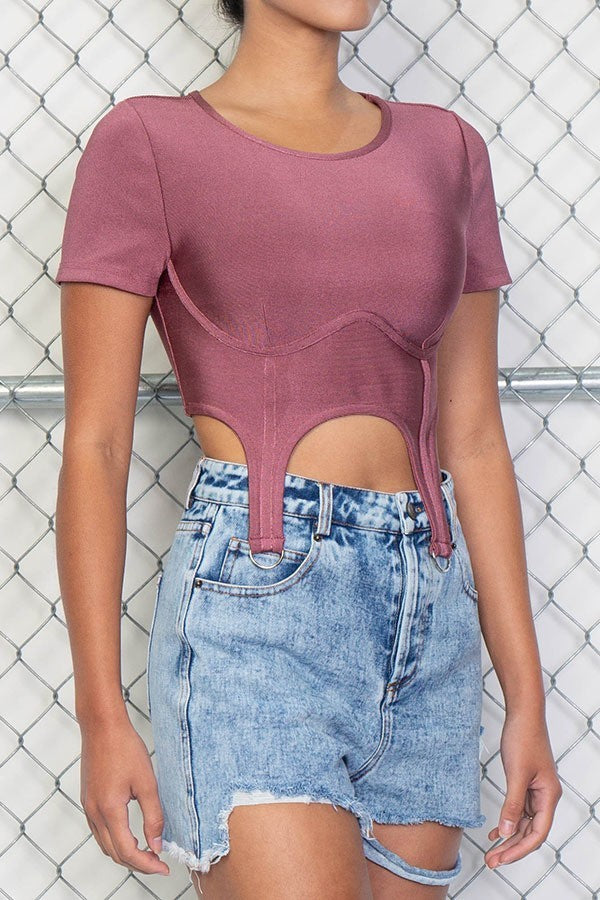 Asymmetrical Bandage Crop Top With Buckle - steven wick