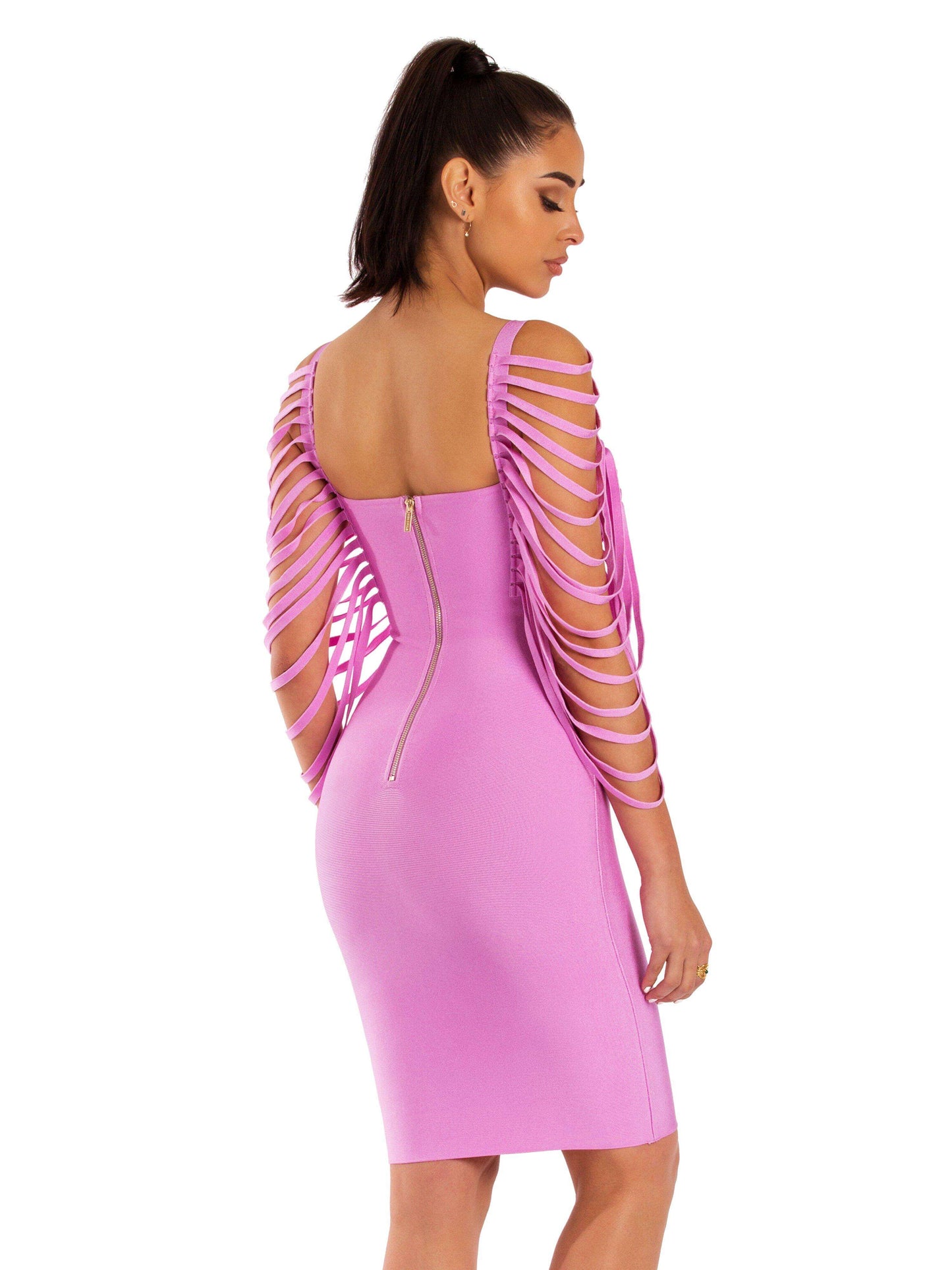 Blush Pink Megan Fringe Sleeveless Bandage Dress - steven wick