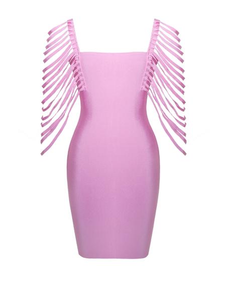 Blush Pink Megan Fringe Sleeveless Bandage Dress - steven wick