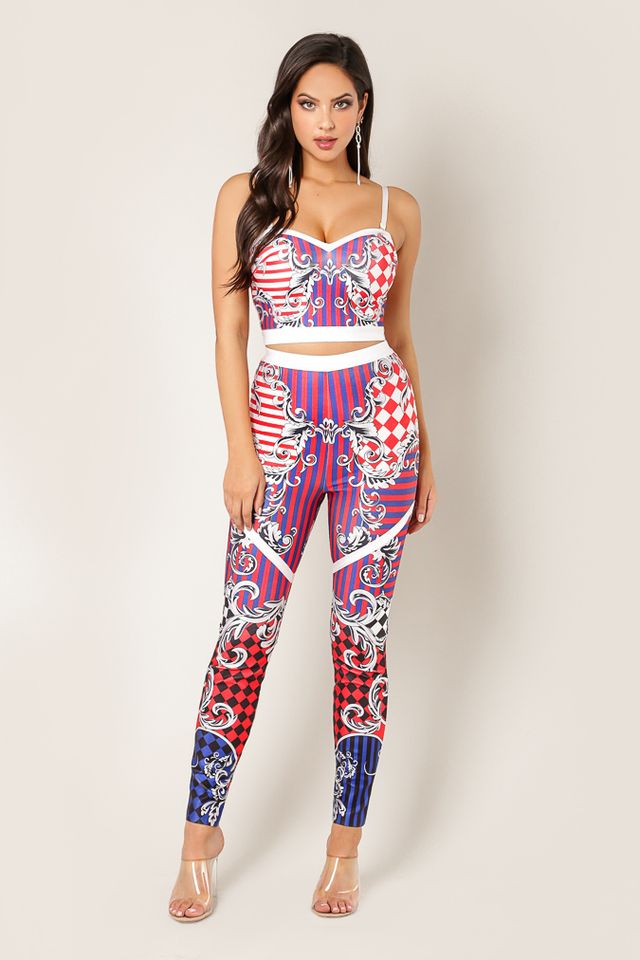 Manhattan Red Spaghetti Strap Bandage Two Piece Pant Set - steven wick