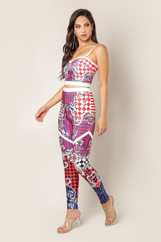 Manhattan Red Spaghetti Strap Bandage Two Piece Pant Set - steven wick