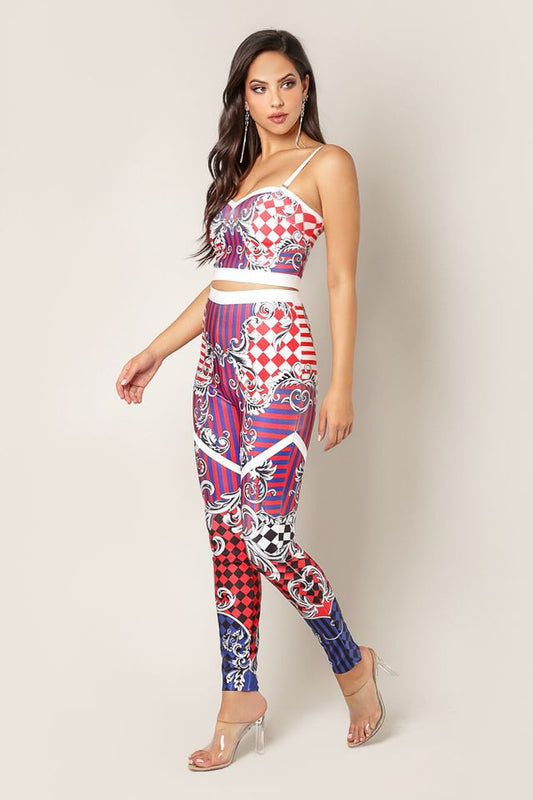 Manhattan Red Spaghetti Strap Bandage Two Piece Pant Set - steven wick