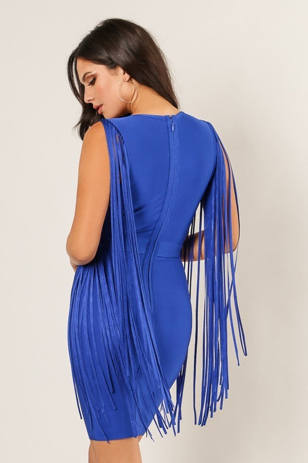 Vanessa Fringe Sleeve Bandage Dress - steven wick