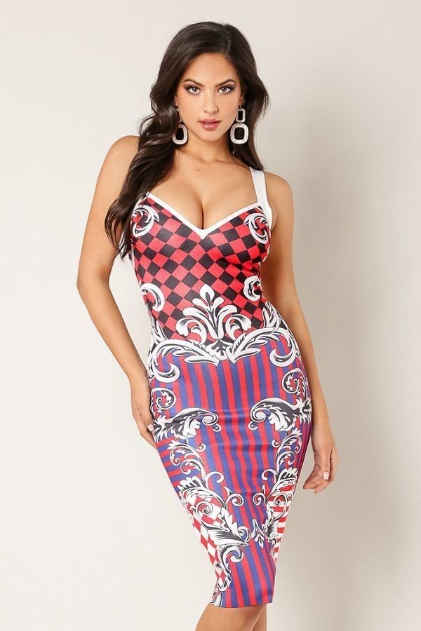 Manhattan Red Spaghetti Strap Cut Out Open Back Bandage Dress - steven wick