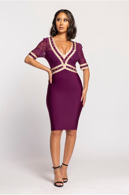 Sangria Half Sleeve V-Neck Lace 2-Fer Dress - steven wick