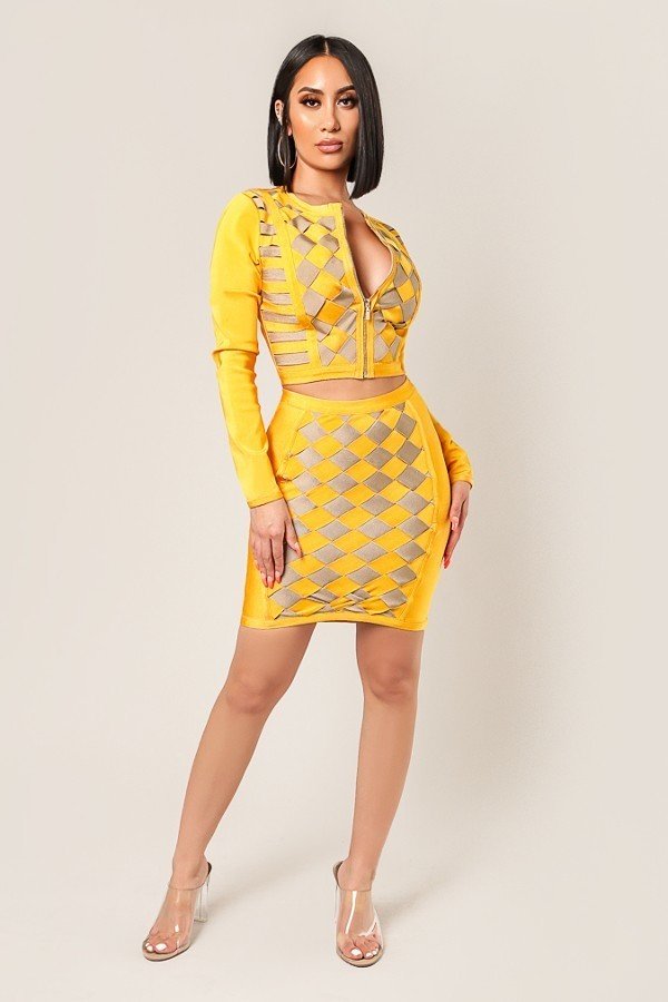 Honey Checkered Bandage Mini Skirt - steven wick