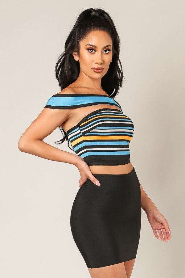Multi-Color Striped Off Shoulder Crop Top - steven wick