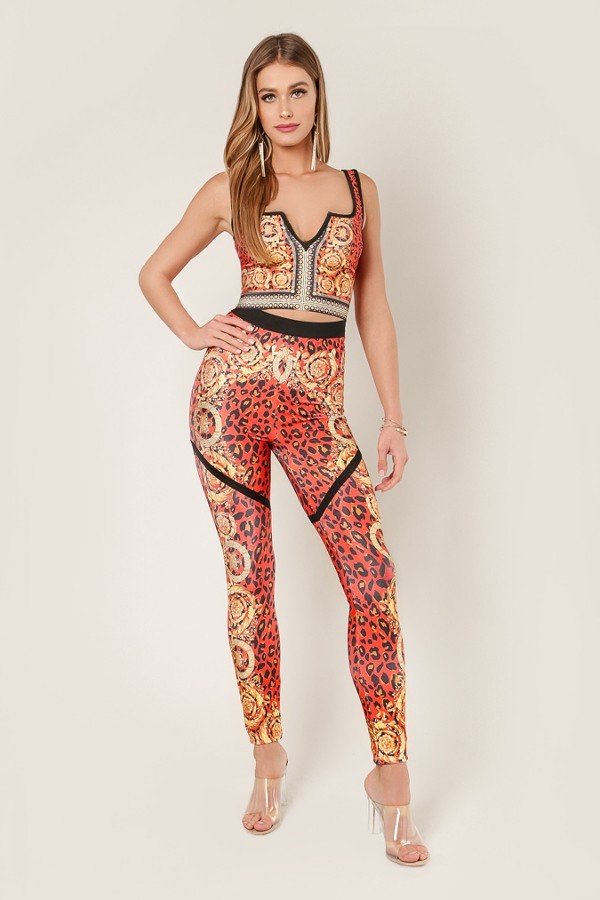 Red Leopard Print V-Neck Bandage Tank Crop Top - steven wick