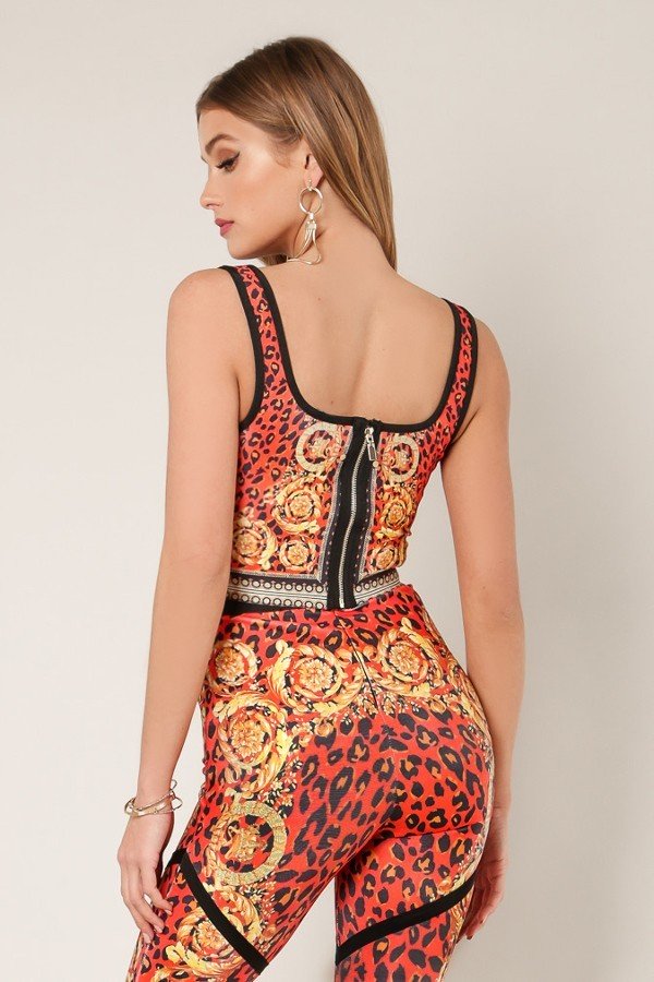 Red Leopard Print V-Neck Bandage Tank Crop Top - steven wick