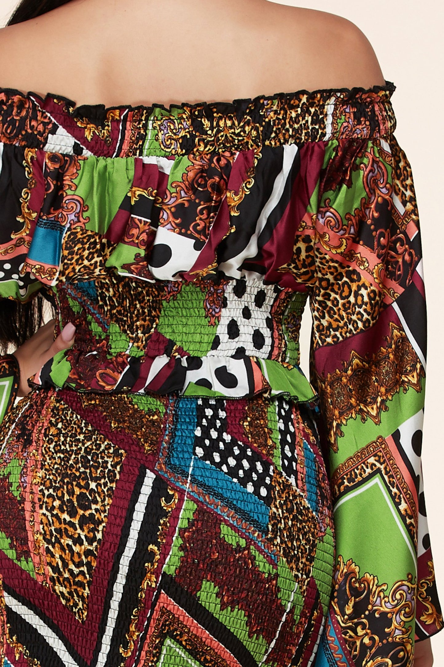 Mix Pattern Multi-Color Maxi Dress With Kimono Sleeves - steven wick