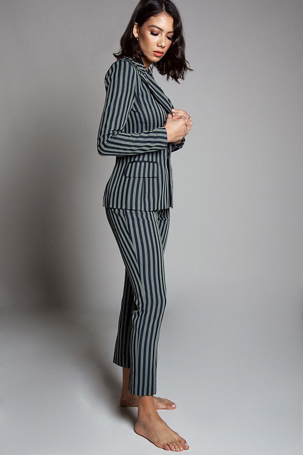 Hillarie Two Piece Striped Print Pant Suit Set - steven wick