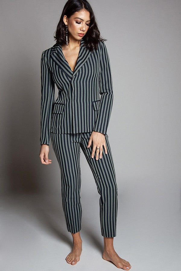 Hillarie Two Piece Striped Print Pant Suit Set - steven wick